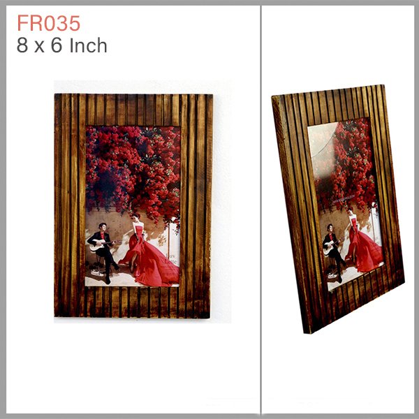 Coffee Brown Striped Wooden Photo Frame: 8x6 - FR035