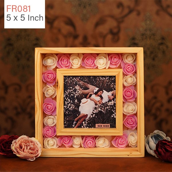 Inner Bevel with Flowers Wooden Photo Frame: 5x5 - FR081