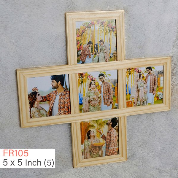 Plus Shape Wall Hanging Wooden Photo Frame: 5x5 (5 Photos) - FR105