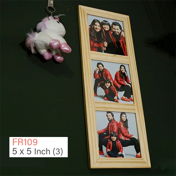 3 Photos Wall Mount Model Wooden Photo Frame: 5x5 - FR109